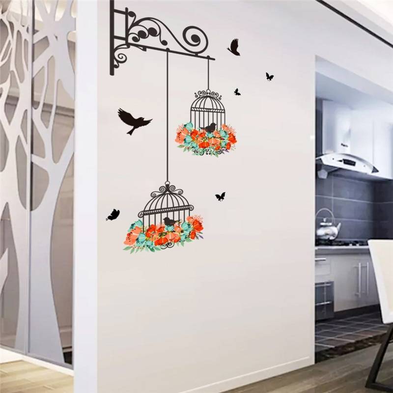 Colorful Flower Birdcage Vinyl Wall Decal Colorful Flower Birdcage Vinyl Wall Decal