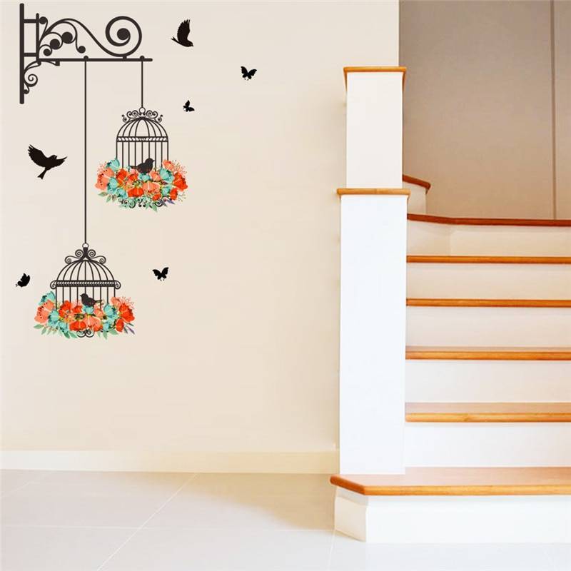 Colorful Flower Birdcage Vinyl Wall Decal Colorful Flower Birdcage Vinyl Wall Decal