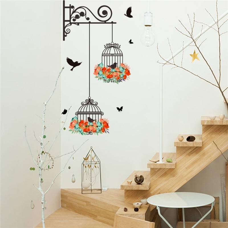 Colorful Flower Birdcage Vinyl Wall Decal Colorful Flower Birdcage Vinyl Wall Decal
