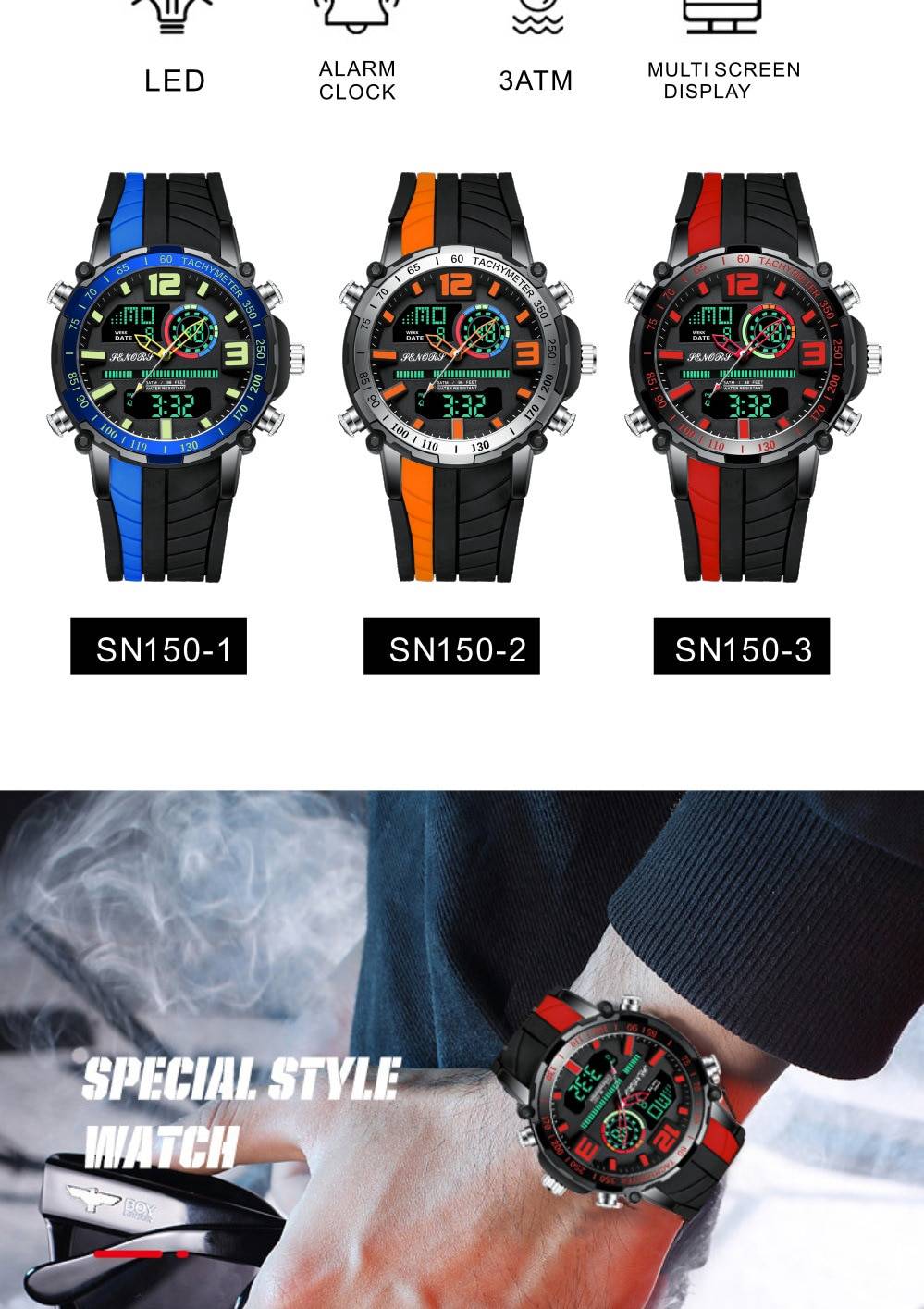 Men's Striped Silicone Strap Sports Watch