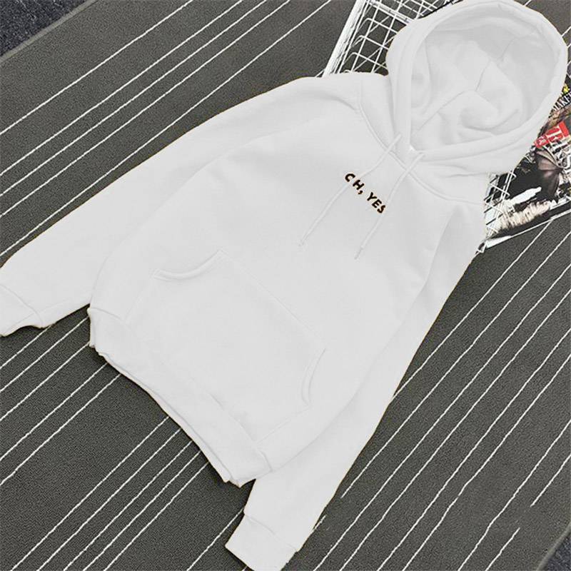 Oh Yes Print Loose Fleece Hoodies