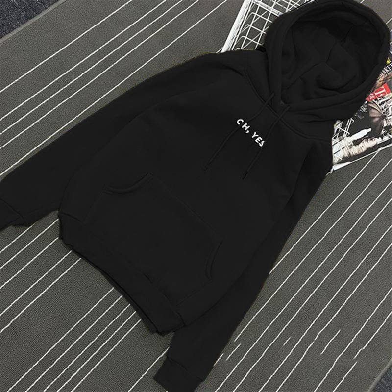 Oh Yes Print Loose Fleece Hoodies