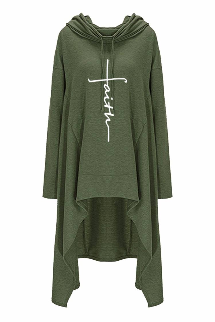 Women's Irregular Faith Printed Hoodie