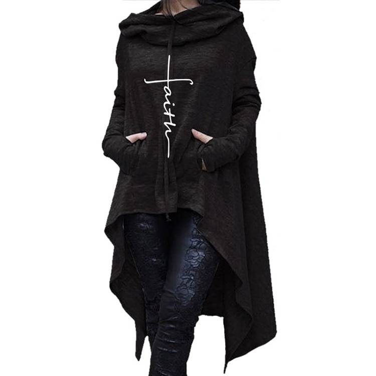 Women's Irregular Faith Printed Hoodie